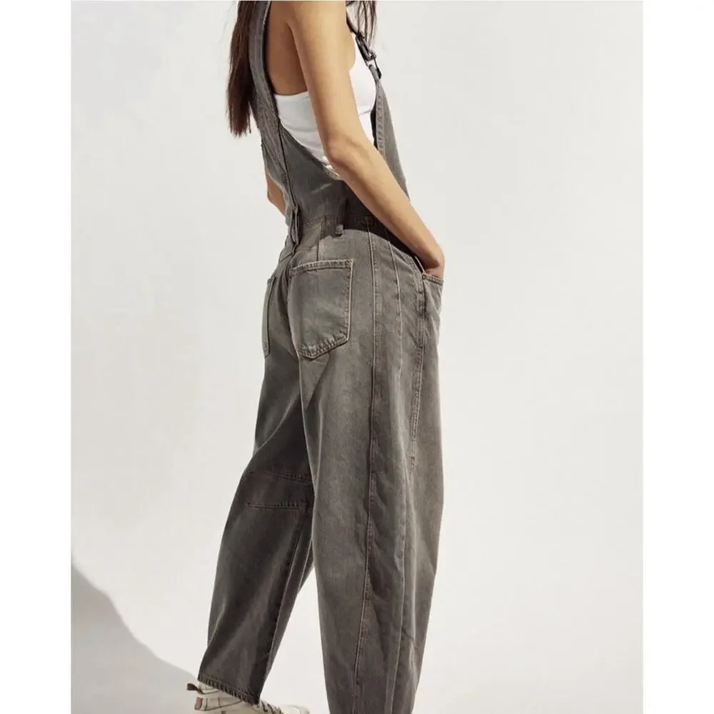 Free People Washed Olive Overalls Jumpsuit